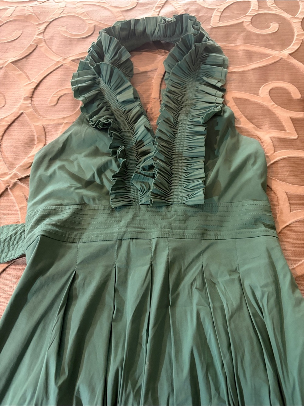 BCBGMaxAzria Green Ruffled Halter Dress